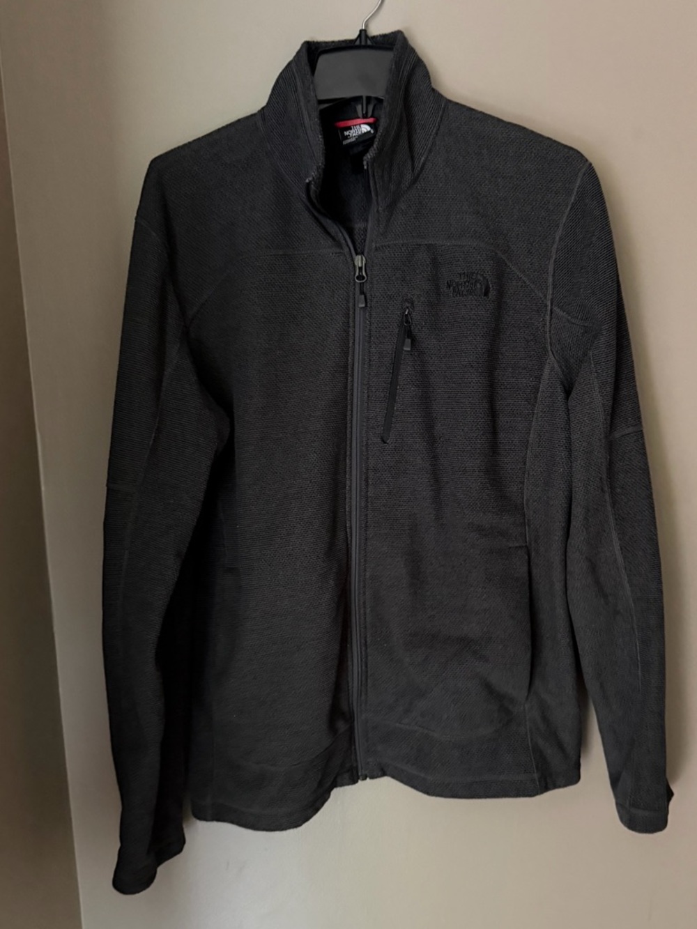 The North Face Mens Full Zip Textured Fleece Jacket Gray Size Large